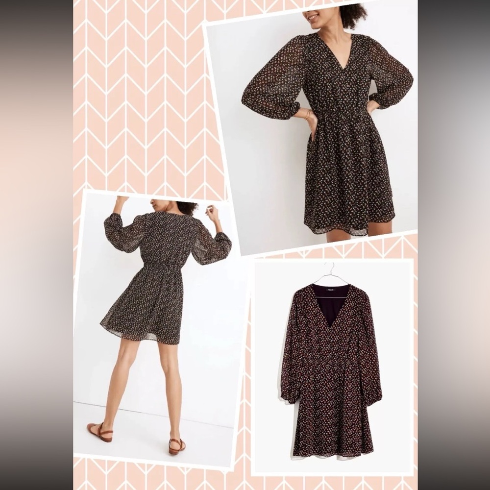 MADEWELL Dress Re)sourced Georgette Button-Front Mini Dress in Adorable Ditsy M